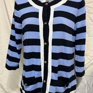 Hampshire studio Elegant Striped 3/4 Sleeve Shirt/Cardigan in Black and Blue